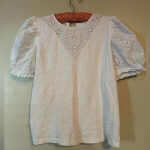 LOFT White eyelet short sleeve blouse
